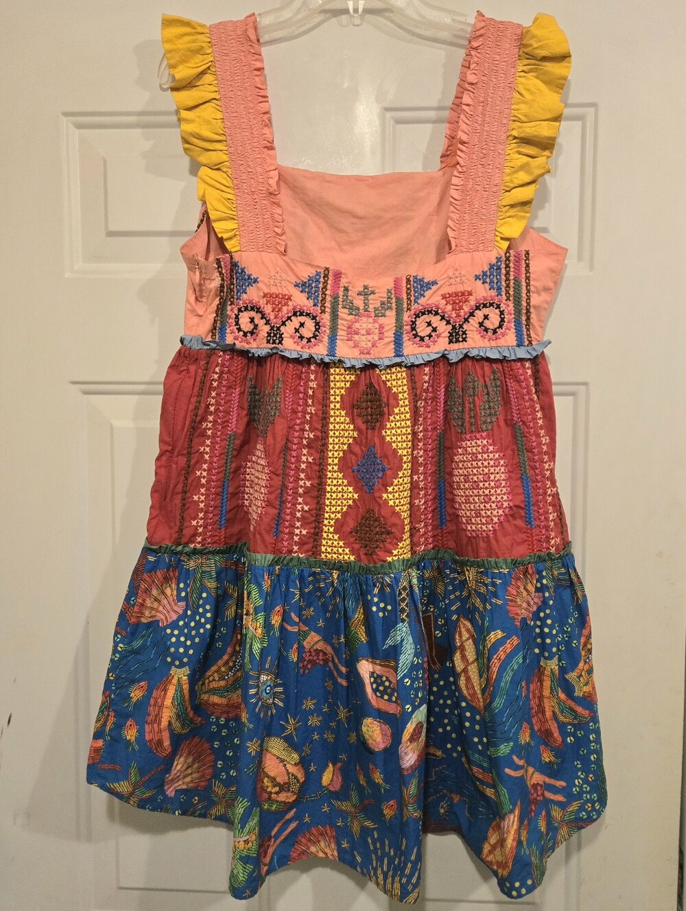 Farm Rio Colorblock Embroidered Mini Dress Multi Color Medium - Picture 3 of 12